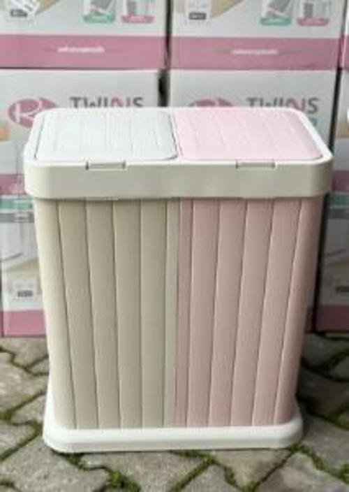 Rıo Twıns Dokunmatik Kapaklı 2 Li Kirli Çamaşır Sepeti / Gri-beyaz