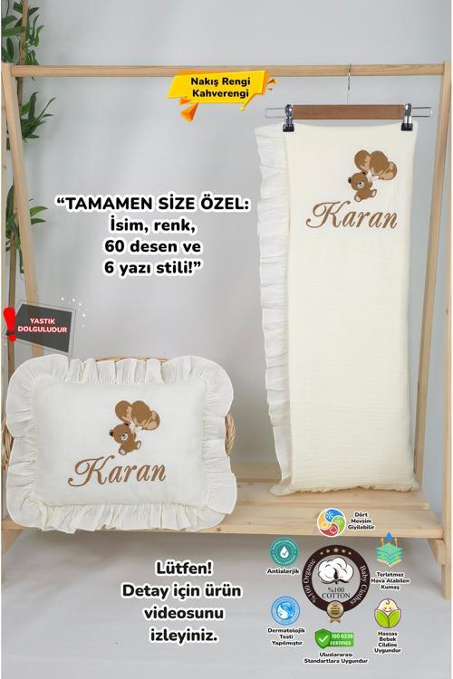 Müslin Yeni Doğan 4Katlı Organik %100Pamuk Kişiye Özgü Nakışlı Hastane Çıkış Seti (Ayıcık Model-6)