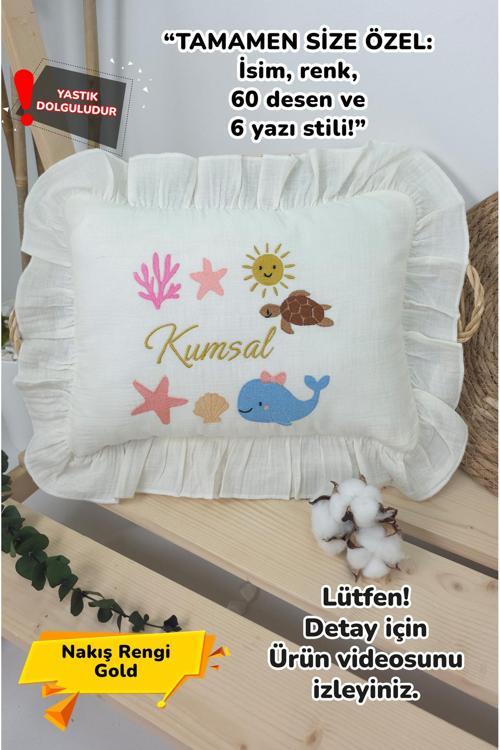 Müslin Yeni Doğan 4Katlı Organik %100Pamuk Kişiye Özgü Nakışlı Hastane Çıkış Seti(Okyanus Model-2)