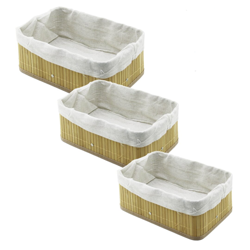 3 BOY DİKDÖRTGEN BAMBU KENAR ORGANİZER SEPET AHŞAP ALTLIK - BEZLİ 13X20-16X24-20X31CM (2818)