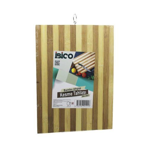 BEYAZ ÇİZGİLİ AHŞAP BAMBU KESİM PANOSU - KESME TAHTASI METAL KULPLU 26 X 36 X 1.4CM (2818)