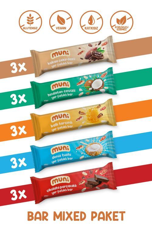 Proteinli Vegan Yer Fıstığı Bar Sağlıklı Atıştırmalık Paketi 40 Gr*15 Adet