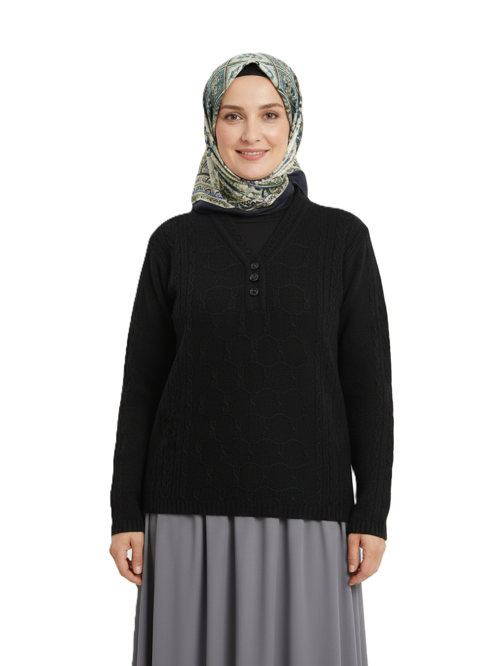 Kadın Kışlık Triko Kazak Kardelen Örme V Yaka Yumuşacık Rahat Tam Kalıp