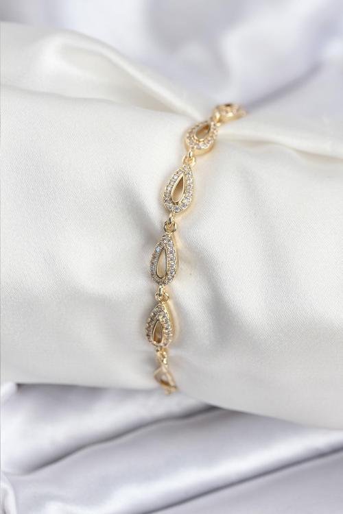 Pirinç VIP Seri Gold Renk Sıralı Damla Model Kadın Bileklik - EBJ250920W37875