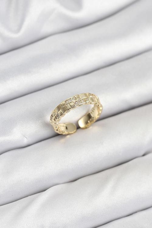 Pirinç Gold Renk Zirkon Taşlı Sırım Kadın Yüzük - EBJ250927W37933