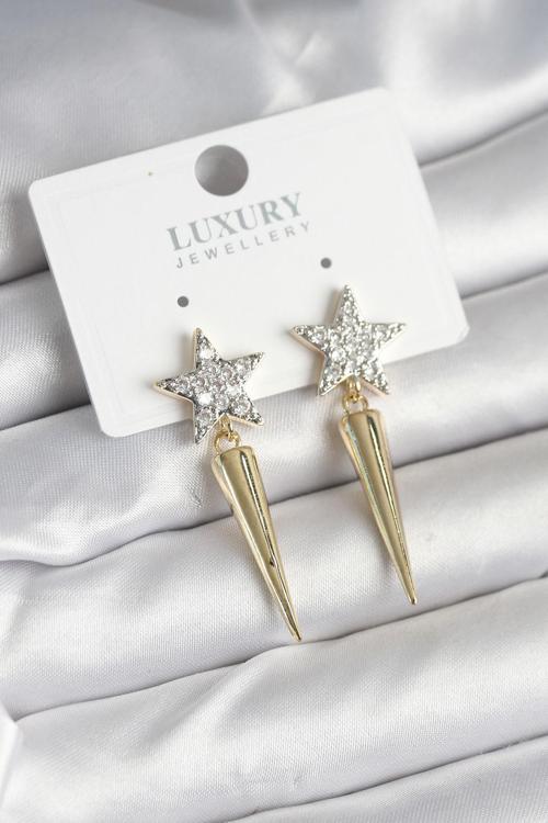 Pirinç Gold Renk Zirkon Taşlı Yıldız Model Çivi Kadın Küpe - EBJ250927W37990