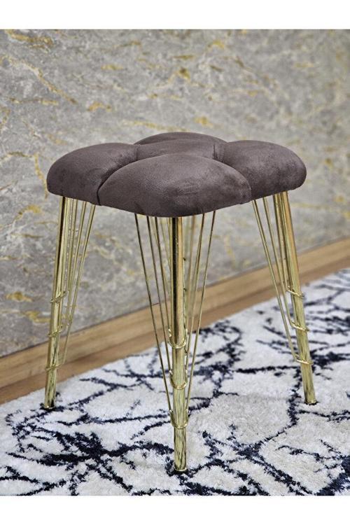 Kare Gold Kaplama Telli Ayaklı Tabure - Oturak - Bar Taburesi - Ayaklı Tabure Kahverengi Renk 48 x 33 Boyut/Ebat