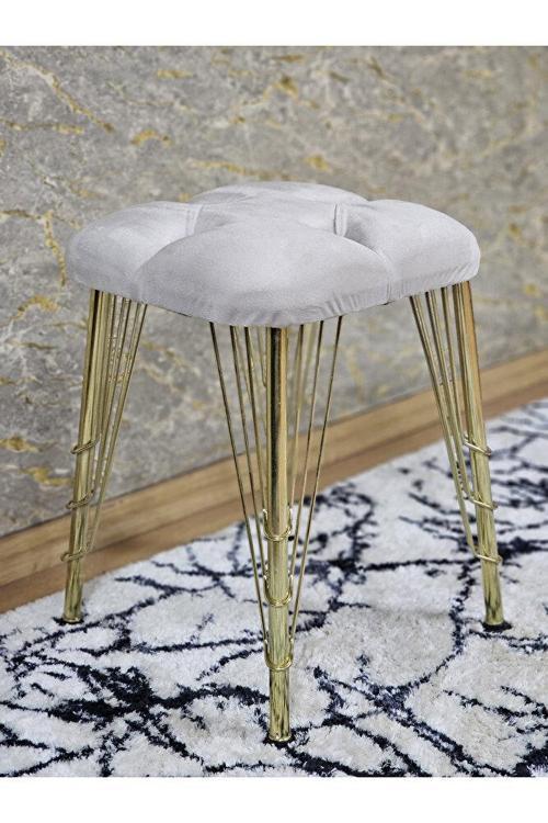 Kare Gold Kaplama Telli Ayaklı Tabure - Oturak - Bar Taburesi - Ayaklı Tabure Krem Renk 48 x 33 Boyut/Ebat