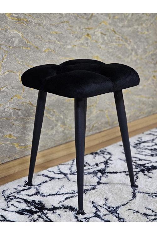 Kare Siyah Boyalı Konik Ayaklı Tabure - Oturak - Bar Taburesi - Ayaklı Tabure Siyah Renk 48 x 33 Boyut/Ebat