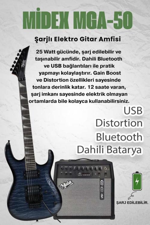 Crade-50AMP Blue Rosewood Super Strat Kasa HH Yüksek Kaliteli 50W Amfili Elektro Gitar Seti