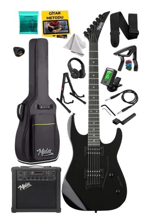 Crade-25AMP Black Rosewood Super Strat Kasa HH Yüksek Kaliteli 25W Amfili Elektro Gitar Seti