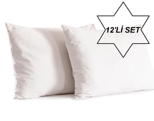 12 Adet Ekru Renk Pamuklu Yastık Kılıfı Kapaklı (50x70)