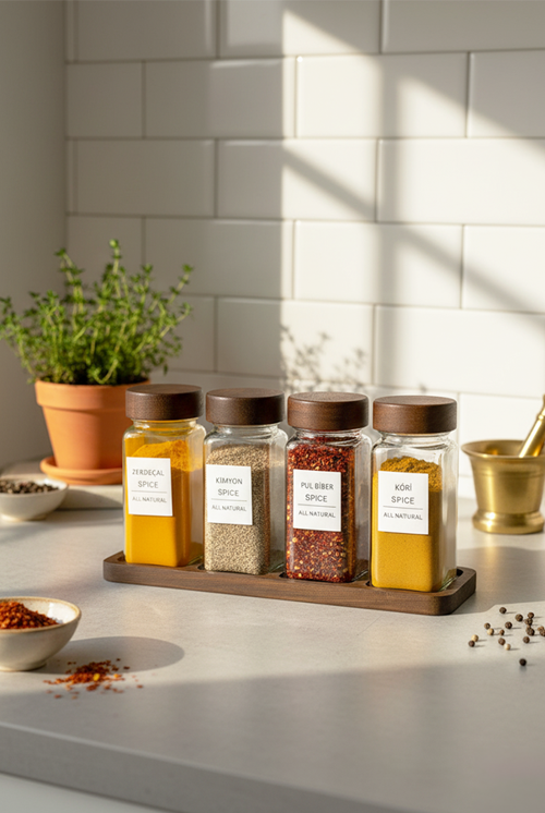 Deny 4'lü Akasya Kapaklı Baharat Takımı