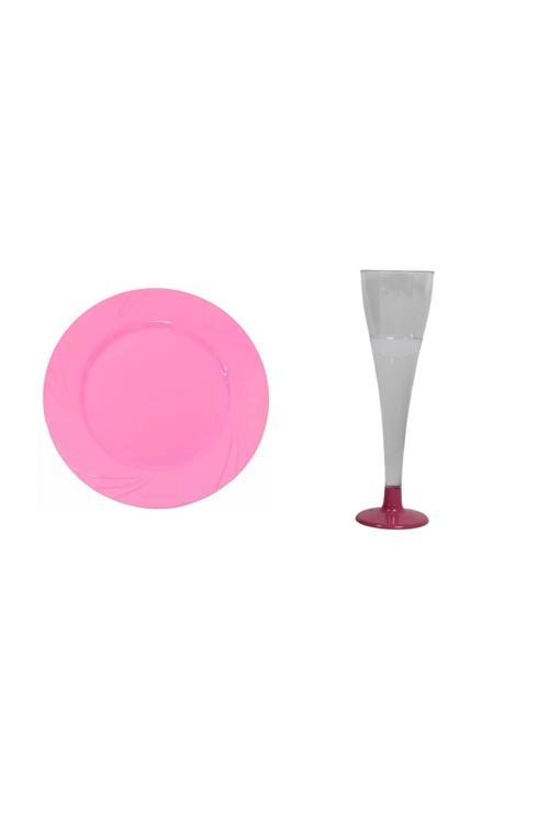 Pembe Mika Tabak Şampanya Kadeh Seti 12 Parça Sofra Seti