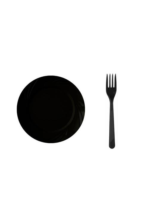 Siyah Plastik Tabak Plastik Çatal Seti Parti Seti 50 Parça Sofra Seti Parti Seti
