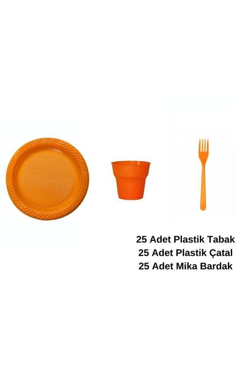 Tabak Seti Plastik Parti Tabak Seti Turuncu 75 Parça