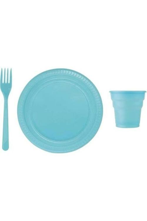 Plastik Tabak Bardak Çatal Set Mavi 25 Kişilik Doğum Günü Tabak Seti