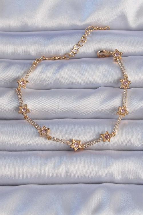 Zarif Kadın için Golden Pirinç Zirkonlu Yıldız Stil Bileklik