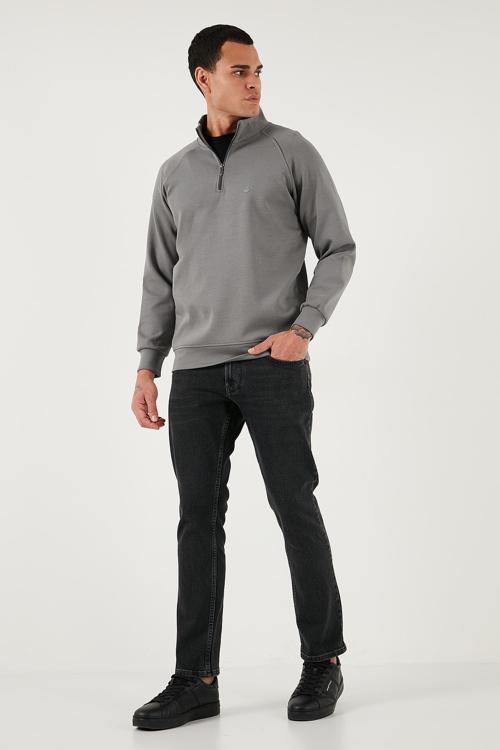 Pamuklu Relaxed Fit Yarım Fermuarlı Dik Yaka Erkek Sweat 5901232 AÇIK HAKİ