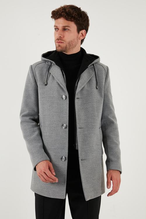 Çıkarılabilir Kapüşonlu Kırçıllı Slim Fit Kaşe Erkek Kaban 5841013 GRİ