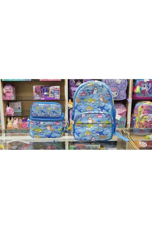 - 2578 - MAVİ BALIKLAR OKUL ÇANTASI BESLENME ÇANTASI VE KALEM ÇANTA SETİ