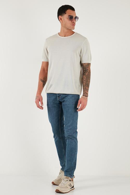 Pamuklu Slim Fit Normal Bel Dar Paça Jeans Erkek Kot Pantolon 1124C041NAPOLI MAVİ