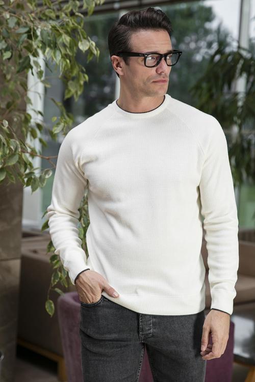 Regular Fit Bisiklet Yaka Yün Karışımlı Kışlık Erkek Kazak 6341006 EKRU
