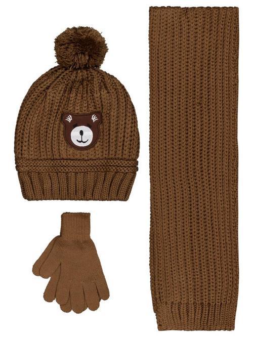2-5 Yaş Atkı Bere Eldiven Set - Kahverengi Standart
