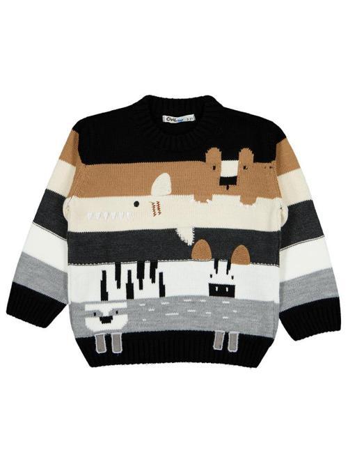 Sevimli Hayvanlar Desenli 2-5 Yaş Kazak - Gri 3-4 Yaş