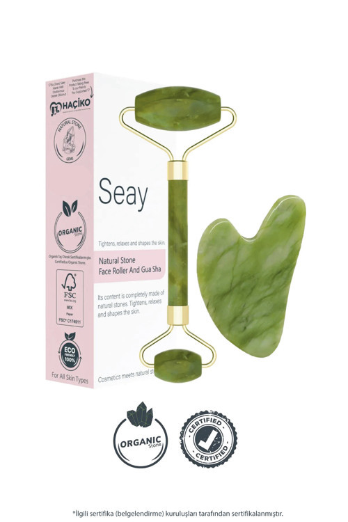 Yeşim Face Roller Ve Kalp Gua Sha Yüz Masaj Aleti Seti Premium Değerli Doğal Taş Sertifikalı
