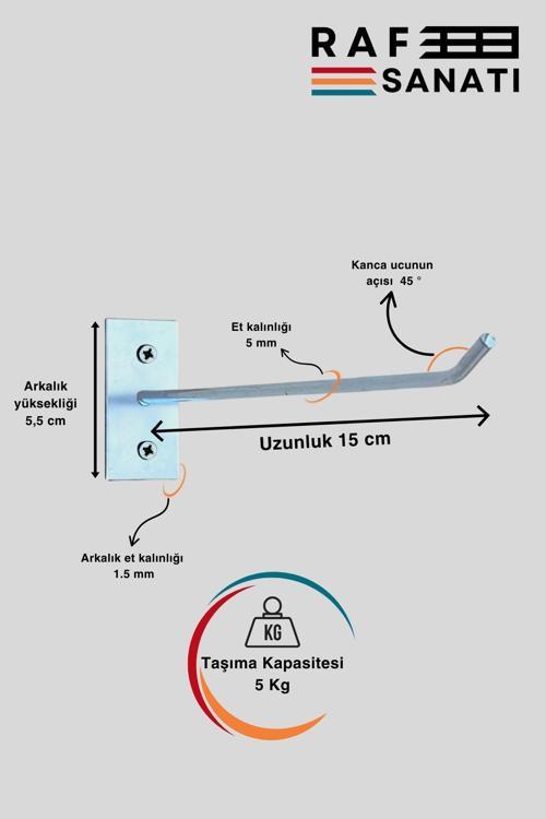 50 Adet Duvar Kancası 15 Cm Duvar ve Suntaya Monte Askı Vidalı Kanca Raf Kancası Raf Askısı Aksesuar Tel