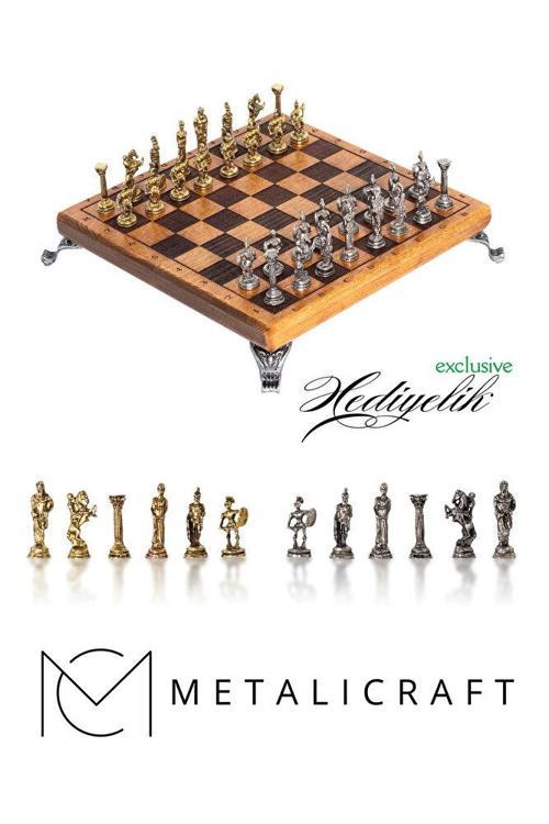 MC59 Bizans Figürlü El Yapımı Metal Satranç Takımı – Kayın Ağacı Satranç Tahtası - Lüks Hediyelik