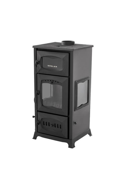 3 Tarafı Camlı Geniş Camlı Uyuyan Döküm Kuzine Fırınlı Şömine Soba Döküm Soba Odun Sobası