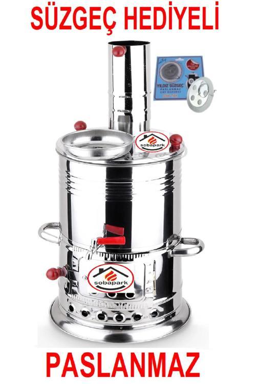 Odunlu Kömürlü Çay Semaveri Odunlu Kömürlü Semaver Tek Musluklu Semaver 3,5 Litre