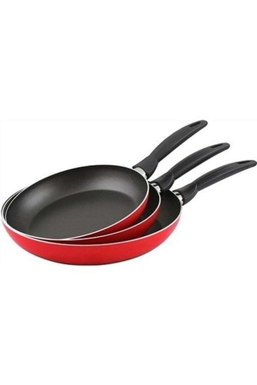 3 Lü Teflon Tava Seti 18-22-26 Cm Kırmızı
