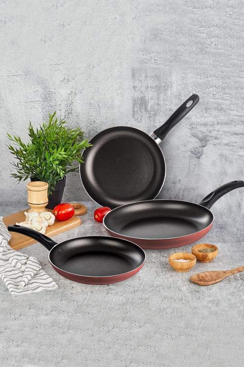 Yanmaz Yapışmaz 18 22 26 Cm 3Lü Teflon Tava Seti Turkuaz