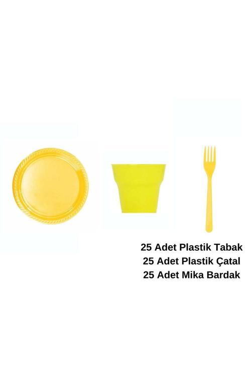 Tabak Seti Plastik Parti Tabak Seti Sarı 75 Parça