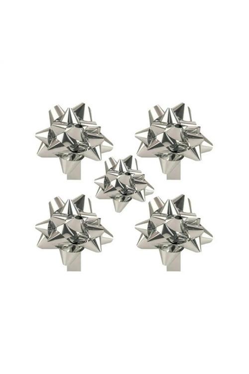 Gri Metalik Yapışkanlı Fiyonk Yıldız Süs Gümüş Paket Süsleme 25 Adet