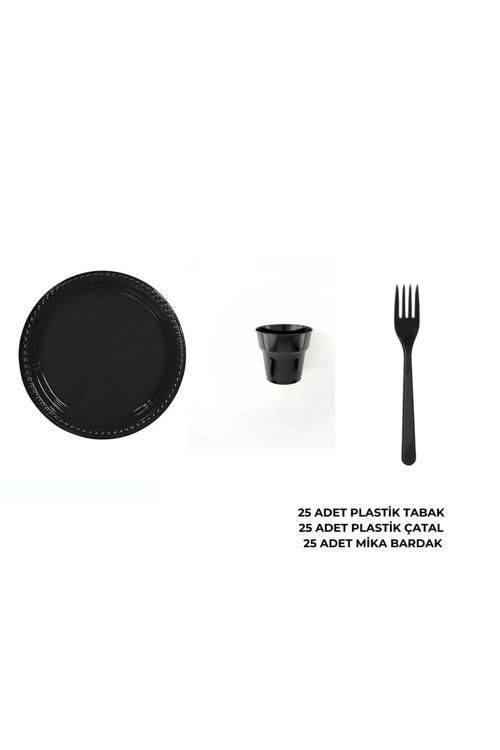 Tabak Seti Plastik Parti Tabak Seti Siyah 75 Parça