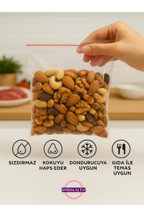 Kilitli Torba Şeffaf Poşet 7X9 Cm 500 Adet Kına Et Tavuk Çerez Kuruyemiş Poşeti