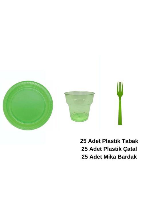 Tabak Seti Plastik Parti Tabak Seti Yeşil 75 Parça