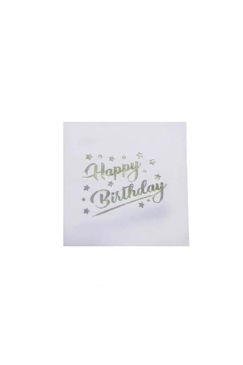 Happy Birthday Yazılı Parti Peçetesi Sunum Peçetesi Gümüş Desenli 16 Adet