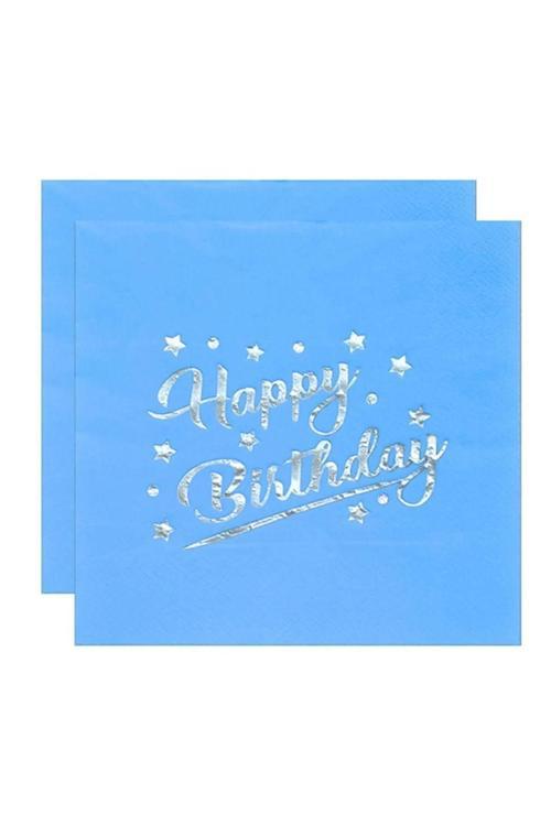 Happy Birthday Yazılı Parti Peçetesi Sunum Peçetesi Mavi Desenli 16 Adet