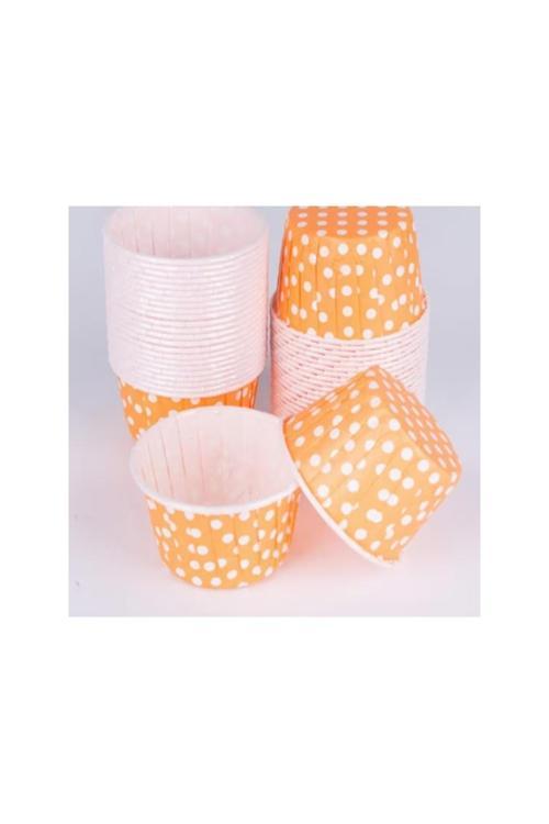 Puantiyeli Turuncu Muffin Kabı Muffin Cupcake Kağıdı 25 Adet Cupcake Sufle Pişirme Kapsülü