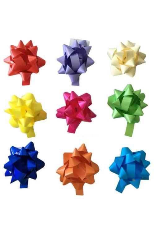 Rengarenk Yapışkanlı Fiyonk Yıldız Süs Paket Süsleme 100 Adet