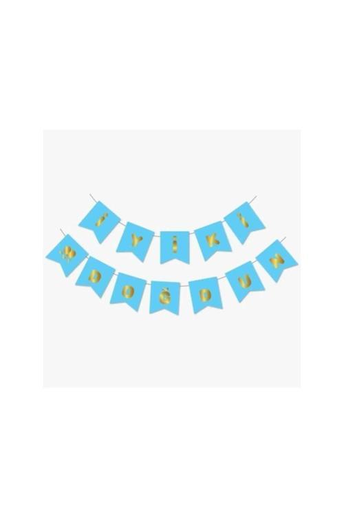 Mavi Üstüne Gümüş Mavi Zemin Parlak Gümüş Yazı Iyi Ki Doğdun Bayrak