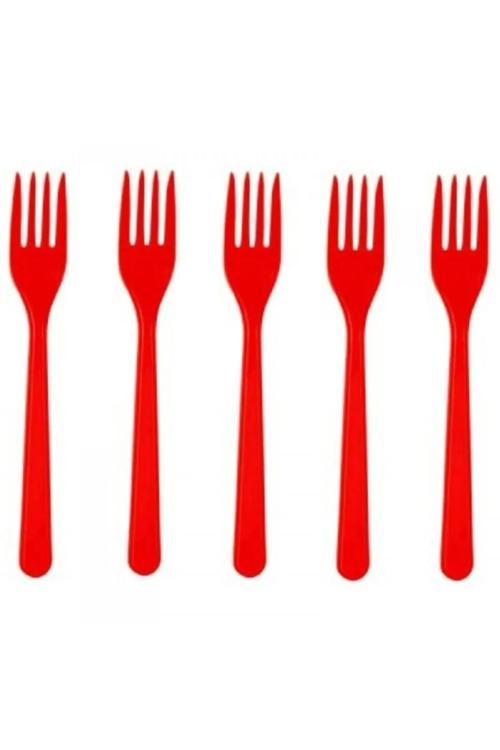 Plastik Çatal Kırmızı 25 Kişilik Doğum Günü Parti Çatal 25 Adet