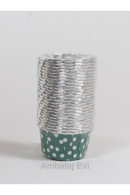 Yeşil Puantiyeli İçi Aliminyum Yeşil Renk Muffin Cupcake Kalıbı Kek Kapsülü Bride To Be Parti