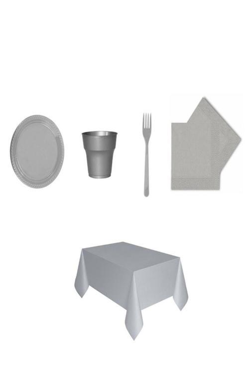 Tabak Seti Plastik Parti Tabak Seti Gri 96 Parça Set