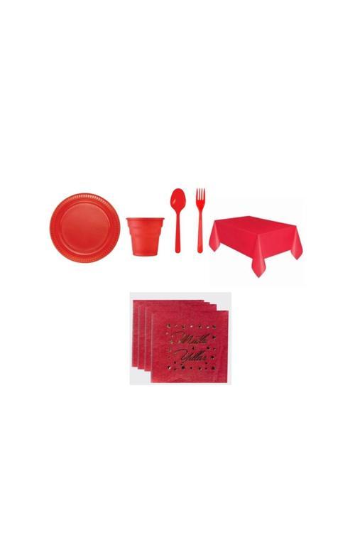 Yılbaşı Sofra Seti Mutlu Yıllar Kırmızı Parti Seti Yılbaşı Sofra Seti 117 Parça Set